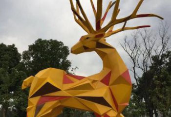 回頭鹿雕塑廠家，塊面體動(dòng)物，不銹鋼回頭鹿雕塑工廠