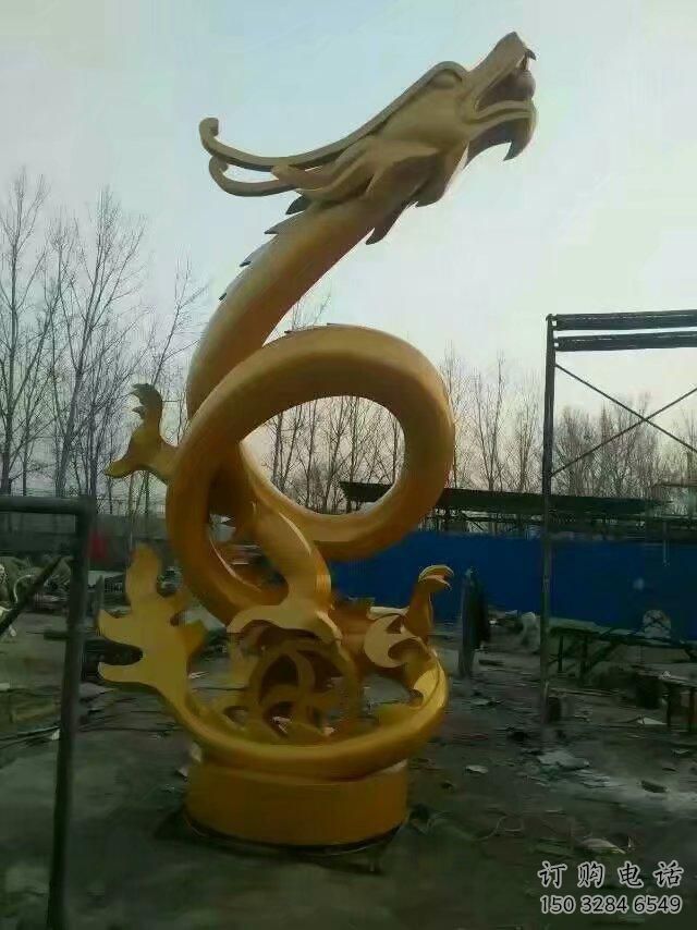 不銹鋼龍雕塑廠家 金色臥龍?jiān)煨?