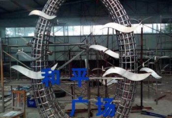 鏤空大雁雕塑廠家 幾何大雁雕塑 鏤空圓環(huán)雕塑