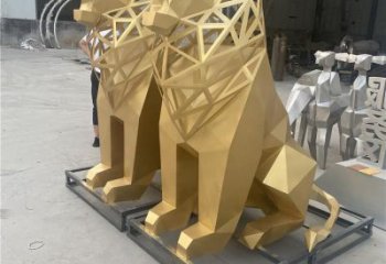 鏤空獅子雕塑 幾何動(dòng)物不銹鋼雕塑