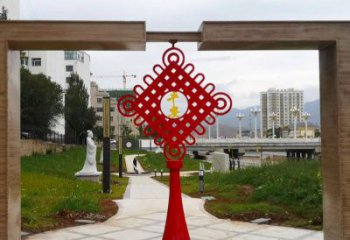 中國(guó)結(jié)雕塑 鏤空門口擺件 不銹鋼噴漆中國(guó)結(jié)雕塑