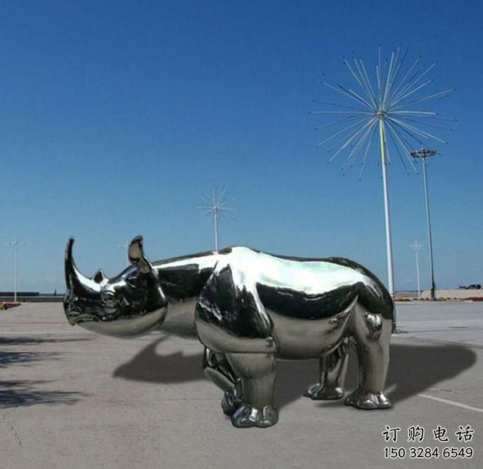 住宅小區(qū)犀牛雕塑廠家 現(xiàn)代創(chuàng)意小品 公園鏡面犀牛雕塑
