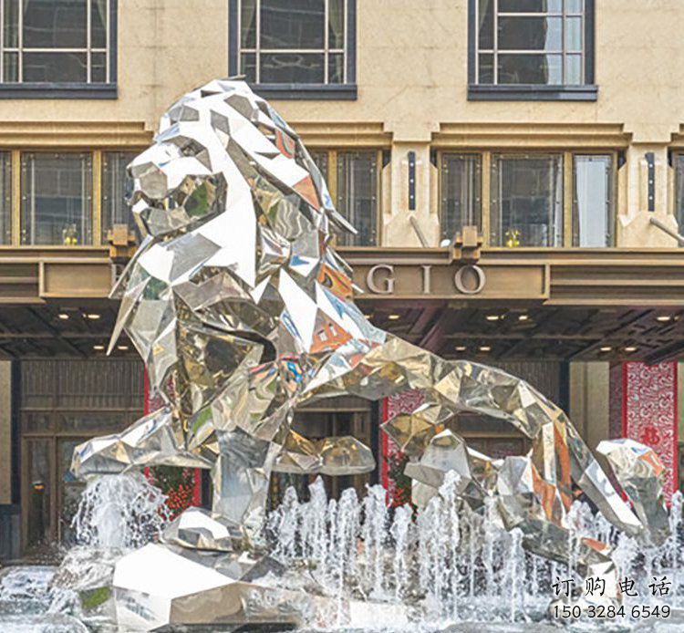 住宅小區(qū)雄獅雕塑廠家 現(xiàn)代創(chuàng)意小品 公園鏡面雄獅雕塑