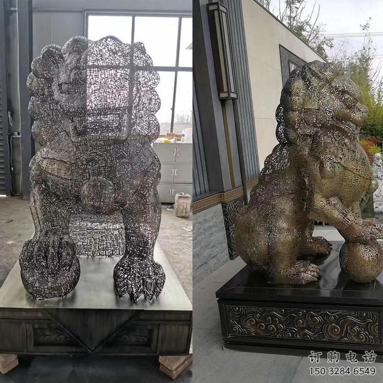 園林獅子雕塑廠家 大型餐飲店擺件 街道鏤空獅子雕塑