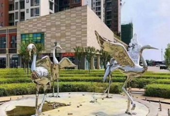 游樂場白鶴雕塑廠家 戶外賓館擺件 住宅小區(qū)鏡面白鶴雕塑