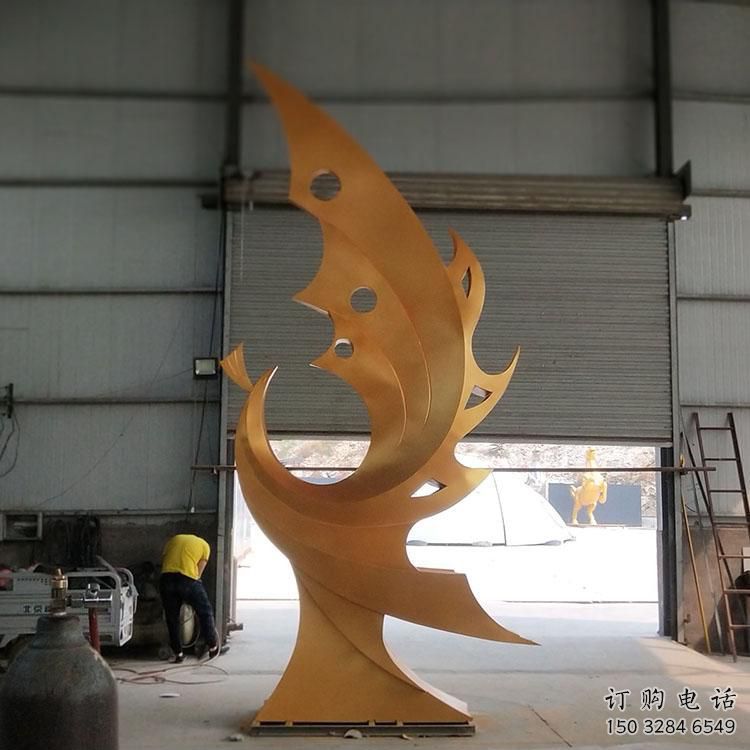 幾何金鳳凰雕塑廠家 中式房地產(chǎn)擺件 草地切面金鳳凰雕塑