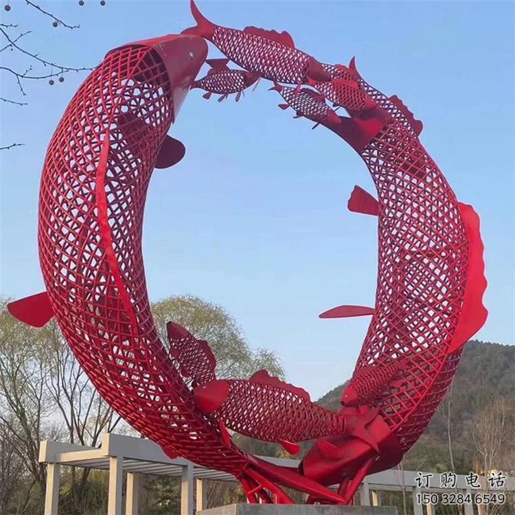鏤空鯉魚(yú)跳龍門(mén)雕塑廠家 現(xiàn)代抽象烤漆擺件 