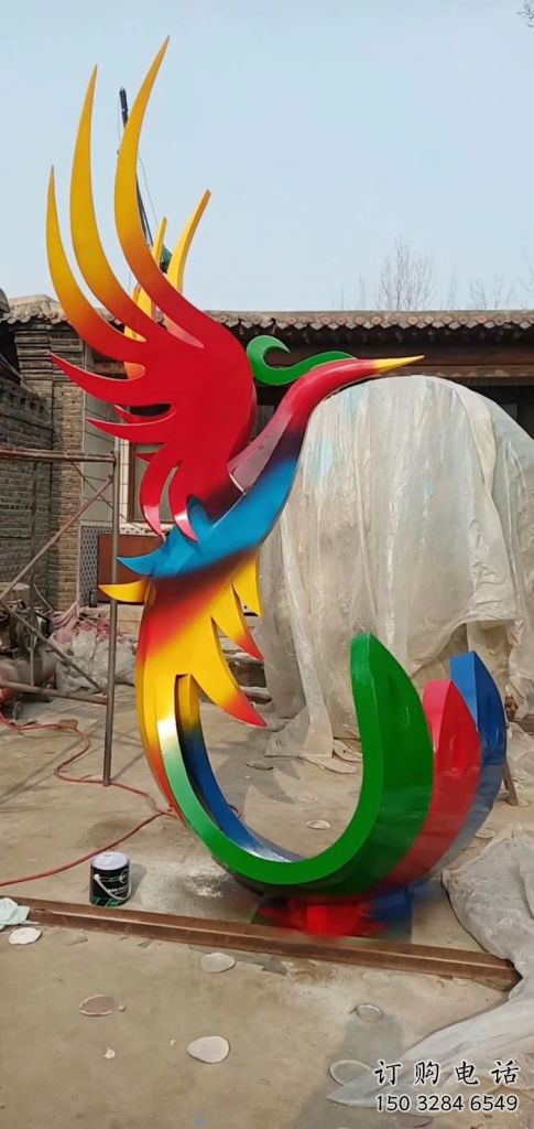 街道鳳凰雕塑廠家 創(chuàng)意村口小品 大型拉絲鳳凰雕塑