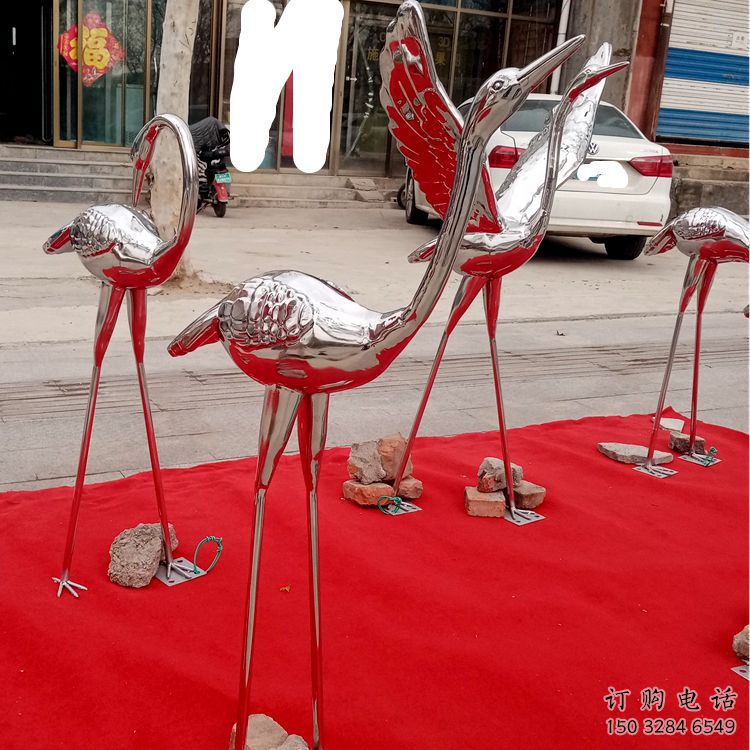 鍛造仙鶴雕塑廠家 鏡面抽象擺件 廣場(chǎng)啞光仙鶴雕塑