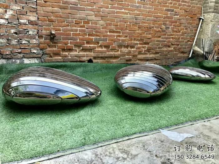 廣場鵝卵石雕塑廠家 現(xiàn)代公園小品 鏡面不銹鋼鵝卵石雕塑