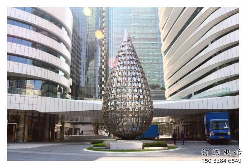 別墅區(qū)水珠雕塑廠家 大型廣場擺件 現(xiàn)代不銹鋼水珠雕塑