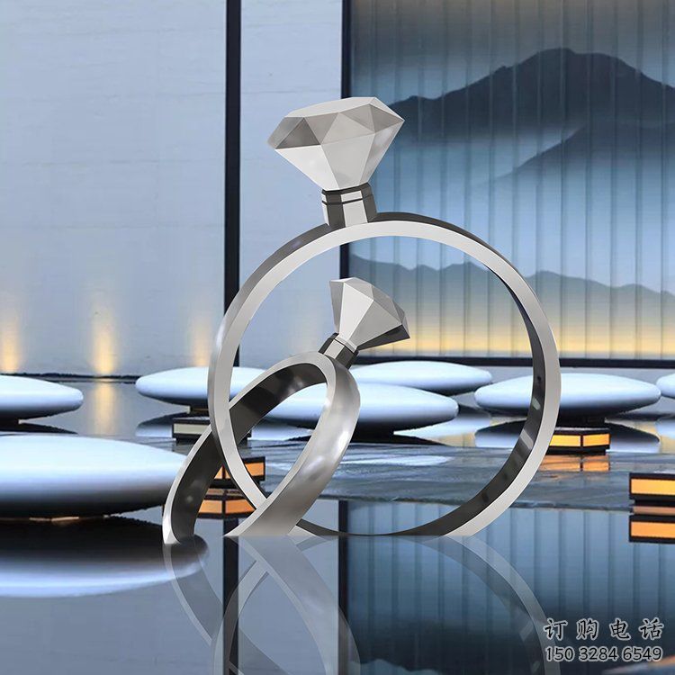 現(xiàn)代戒指雕塑廠家 大型別墅區(qū)擺件 歐式不銹鋼戒指雕塑