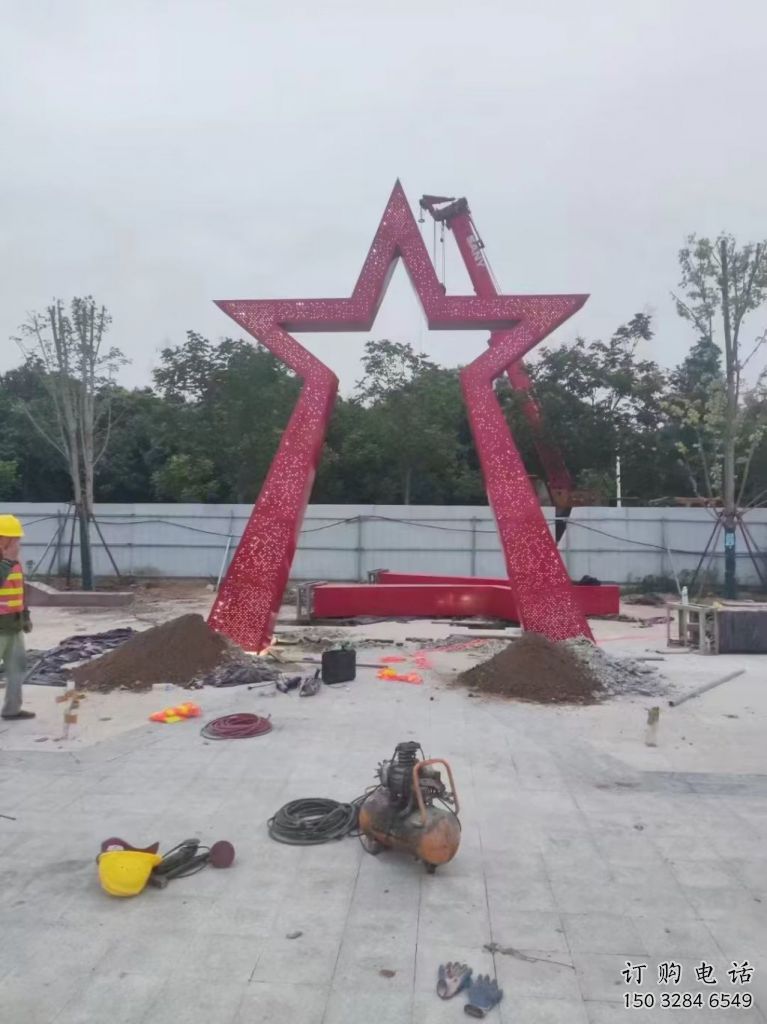 步行街五角星雕塑廠(chǎng)家 公園小品 大型不銹鋼五角星雕塑