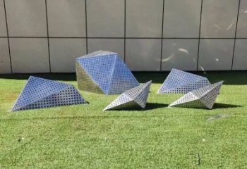 創(chuàng)意石頭雕塑廠家 現(xiàn)代公園小品 鏤空不銹鋼石頭雕塑