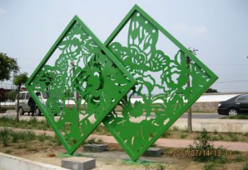 噴漆屏風雕塑廠家 中式村口小品 草地不銹鋼屏風雕塑生產(chǎn)
