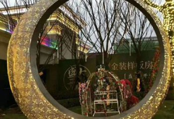發(fā)光圓月雕塑廠家 歐式步行街小品 大型商場不銹鋼圓月雕塑