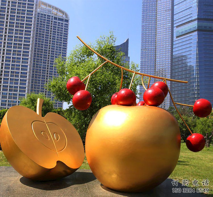 創(chuàng)意金蘋果雕塑廠家 現(xiàn)代小品 公園不銹鋼金蘋果雕塑廠