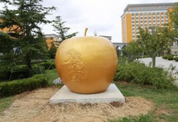 噴漆金蘋(píng)果雕塑廠家 中式小品 草地不銹鋼金蘋(píng)果雕塑廠