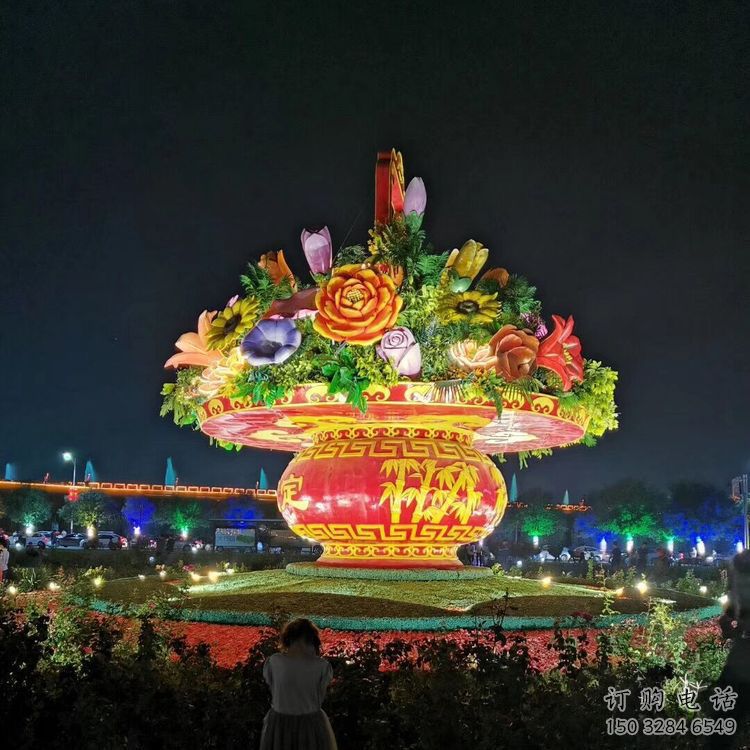燈光花籃雕塑廠家 創(chuàng)意小品 商業(yè)街不銹鋼花籃雕塑定做
