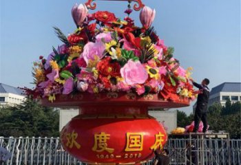 幾何花籃雕塑廠家 抽象小品 彩繪不銹鋼花籃雕塑價格