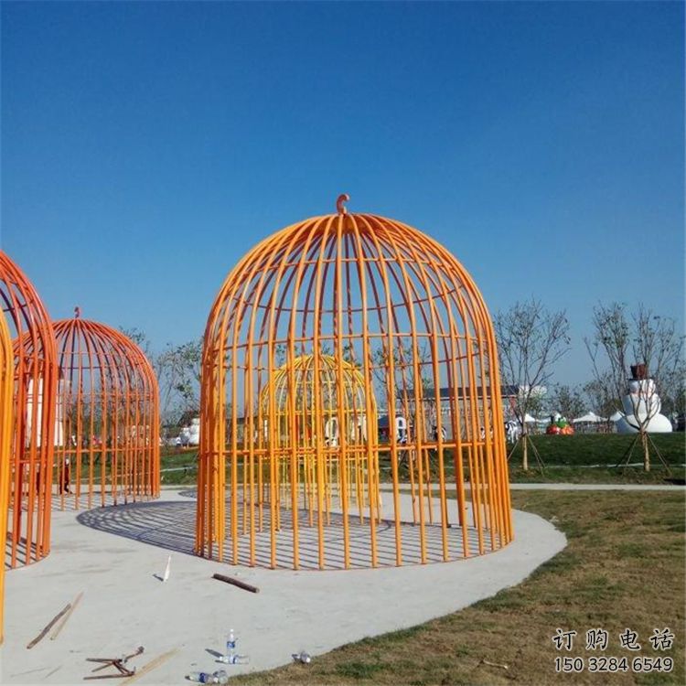 烤漆鳥籠雕塑廠家 公園小品 鋼管不銹鋼鳥籠雕塑廠
