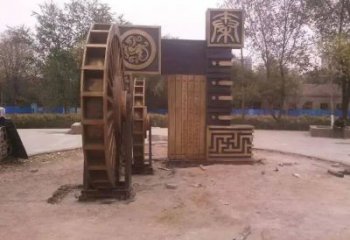 步行街水車雕塑廠家 游樂(lè)場(chǎng)小品 鑄造不銹鋼水車雕塑廠