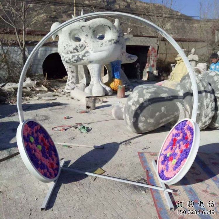 幾何耳機(jī)雕塑廠家 異形街頭小品 音樂不銹鋼耳機(jī)雕塑廠