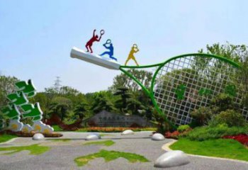 鏤空網(wǎng)球拍雕塑廠家 園林小品 廣場(chǎng)不銹鋼網(wǎng)球拍雕塑廠