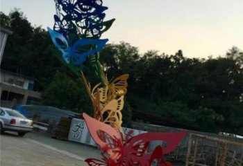 拉絲蝴蝶樹雕塑廠家 鏤空創(chuàng)意擺件 別墅區(qū)不銹鋼蝴蝶樹雕塑廠