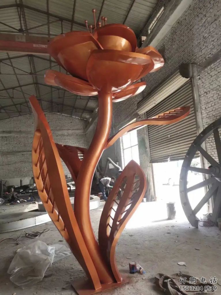 創(chuàng)意月季花雕塑廠家 啞光小品 公園不銹鋼月季花雕塑廠