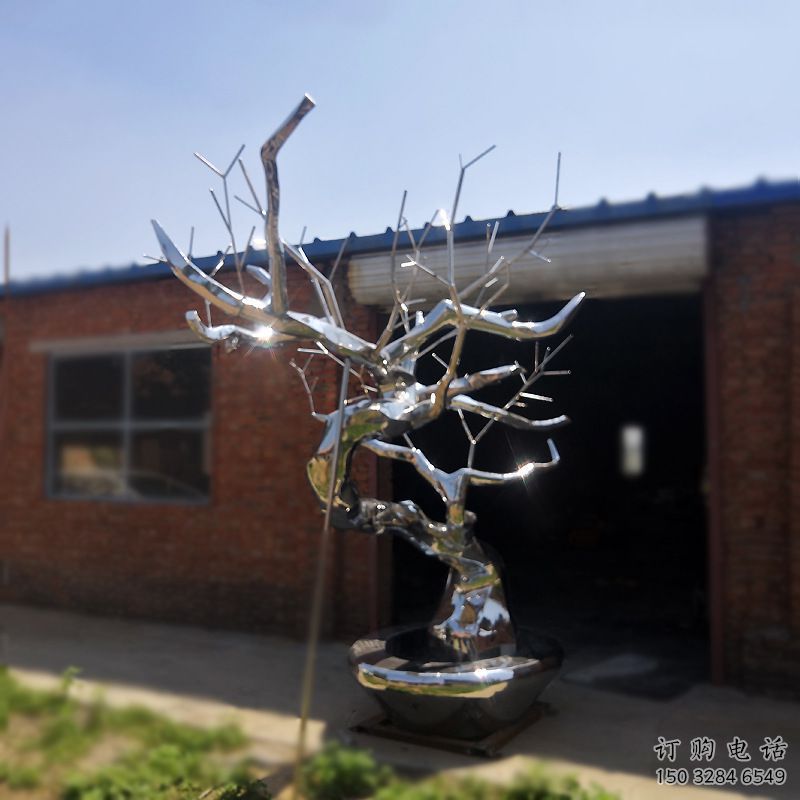 創(chuàng)意迎客松雕塑廠家 鏡面小品 公園不銹鋼迎客松雕塑廠