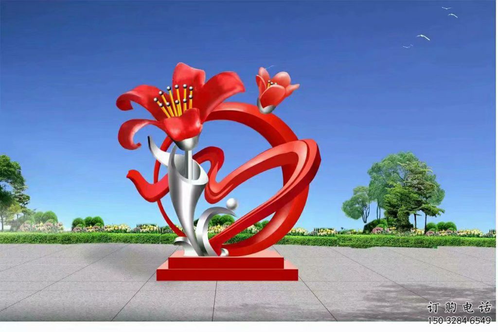 烤漆石榴花雕塑廠家 創(chuàng)意小品 戶外不銹鋼石榴花雕塑廠