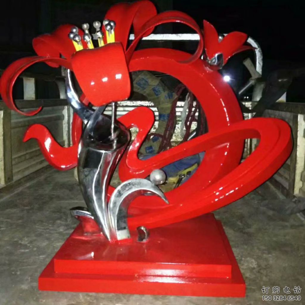 現(xiàn)代石榴花雕塑廠家 大型別墅區(qū)擺件 戶外不銹鋼石榴花雕塑廠