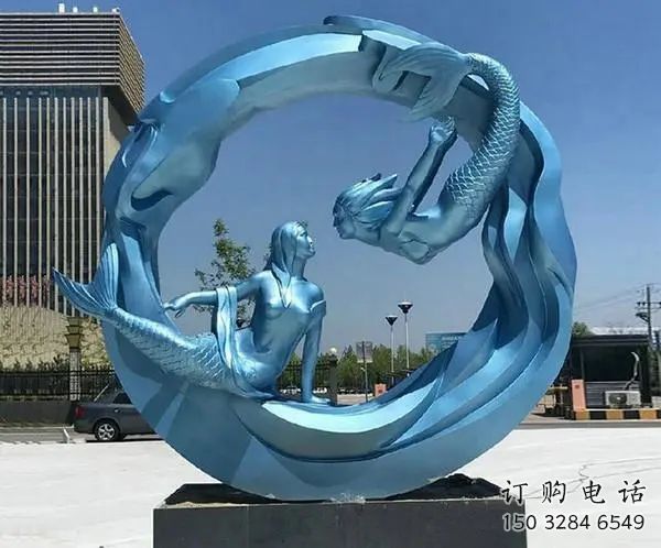 烤漆美人魚雕塑廠家 公園體育小品 大型不銹鋼美人魚雕塑價格