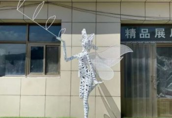 拉絲花仙子雕塑廠家 鏤空創(chuàng)意擺件 別墅區(qū)花仙子雕塑擺件