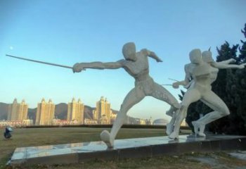 現(xiàn)代擊劍雕塑廠家 大型擺件  現(xiàn)代創(chuàng)意不銹鋼擊劍雕塑小品