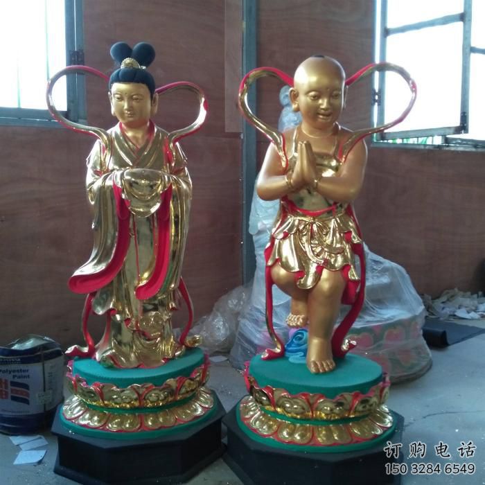 現(xiàn)代金童玉女雕塑廠家 大型擺件  彩繪金童玉女雕塑小品