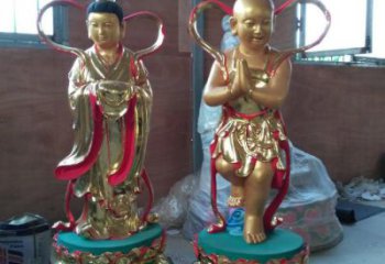 現(xiàn)代金童玉女雕塑廠家 大型擺件  彩繪金童玉女雕塑小品