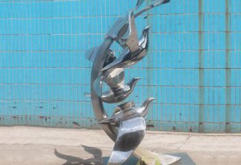 創(chuàng)意群鳥雕塑廠家  鏡面小品 公園不銹鋼群鳥雕塑廠