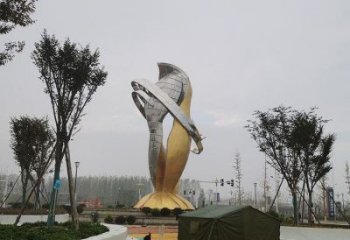 步行街雙魚雕塑廠家 游樂場(chǎng)小品 鑄造不銹鋼雙魚雕塑擺件