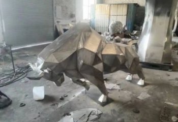 拉絲牛雕塑 幾何不銹鋼雕塑動(dòng)物
