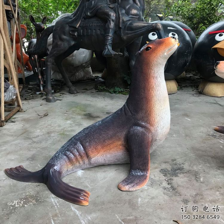 幾何海豹雕塑供應(yīng)商 庭院仿真雕塑 彩繪擺件