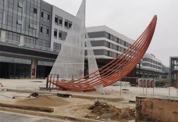 室內(nèi)帆船雕塑生產(chǎn)廠家，拉絲景觀雕塑，抽象效果