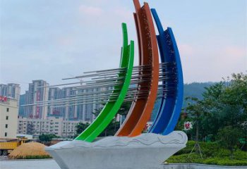 小區(qū)帆船雕塑廠家，拉絲景觀雕塑，抽象效果