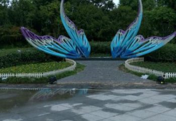 戶外大型翅膀雕塑廠家，拉絲景觀雕塑，抽象效果