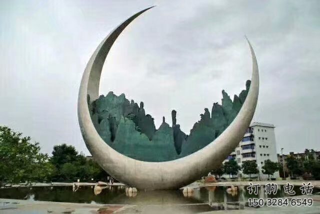 農(nóng)村月亮雕塑制造商，鏤空景觀雕塑，抽象效果
