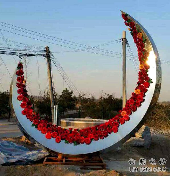 售樓部月亮雕塑生產(chǎn)商，噴砂發(fā)光雕塑，烤漆題材