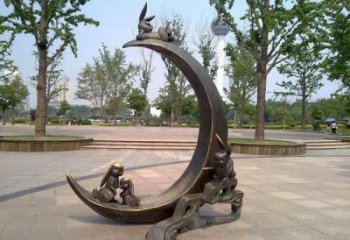 街道月亮雕塑制造商，鍛造景觀雕塑，古銅效果