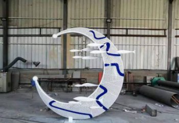 青花瓷月亮雕塑廠家，鐵藝文化雕塑，鑄造制作