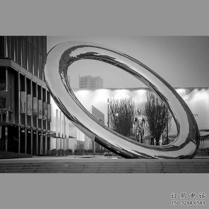 廣場圓環(huán)雕塑，抽象水景雕塑，鏡面效果